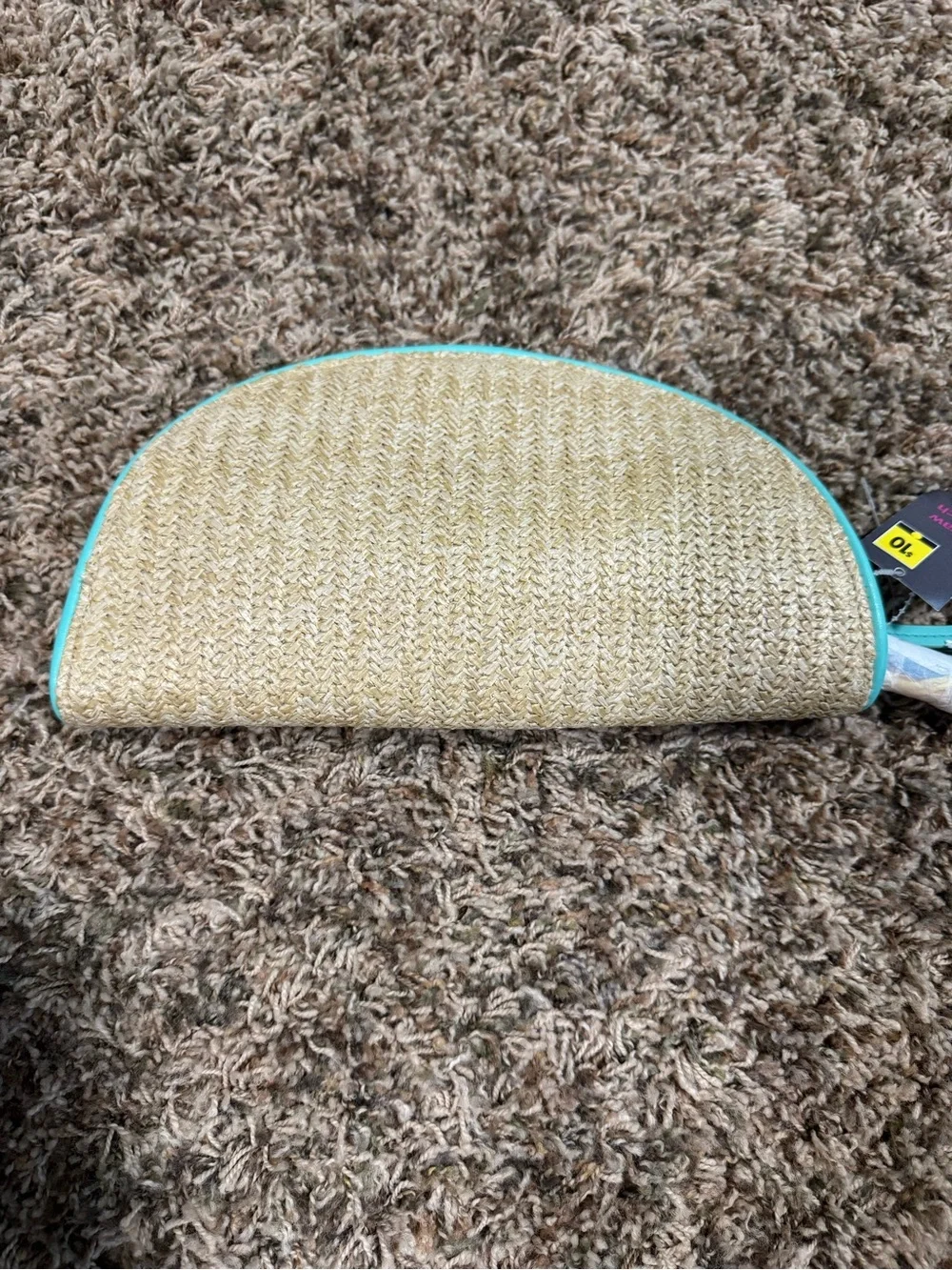 Sequin Straw 'Beach Please' Clutch/wristlet with Teal Trim and Pink Accent-NWT